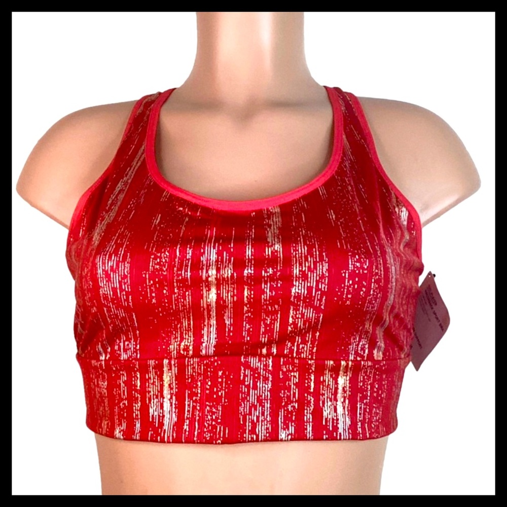 VICTORY’S SECRET The Player Crisis Cross Back Sports Bra Red & Gold - Picture 2 of 8